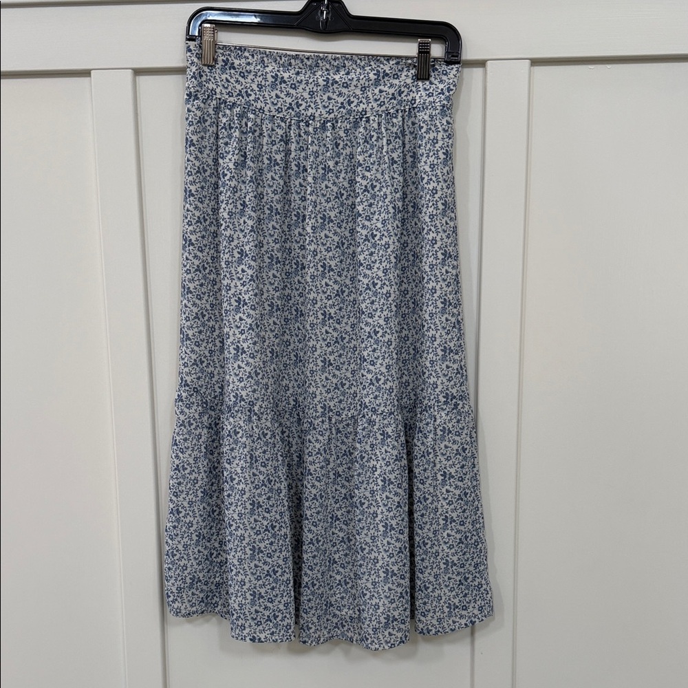 Madewell Blue Floral Tiered Midi Skirt